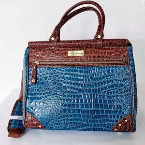 Samantha Brown Dowel Bag Crocs Embossed Tote Turquoise NWOT